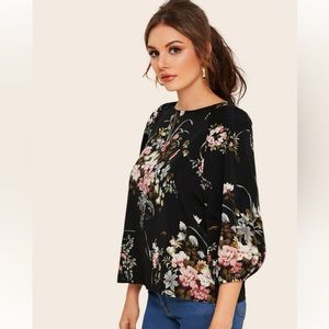 Shein Raglan Sleeve Floral Print Top